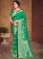 Silk Green Wedding Wear Zari Work Saree